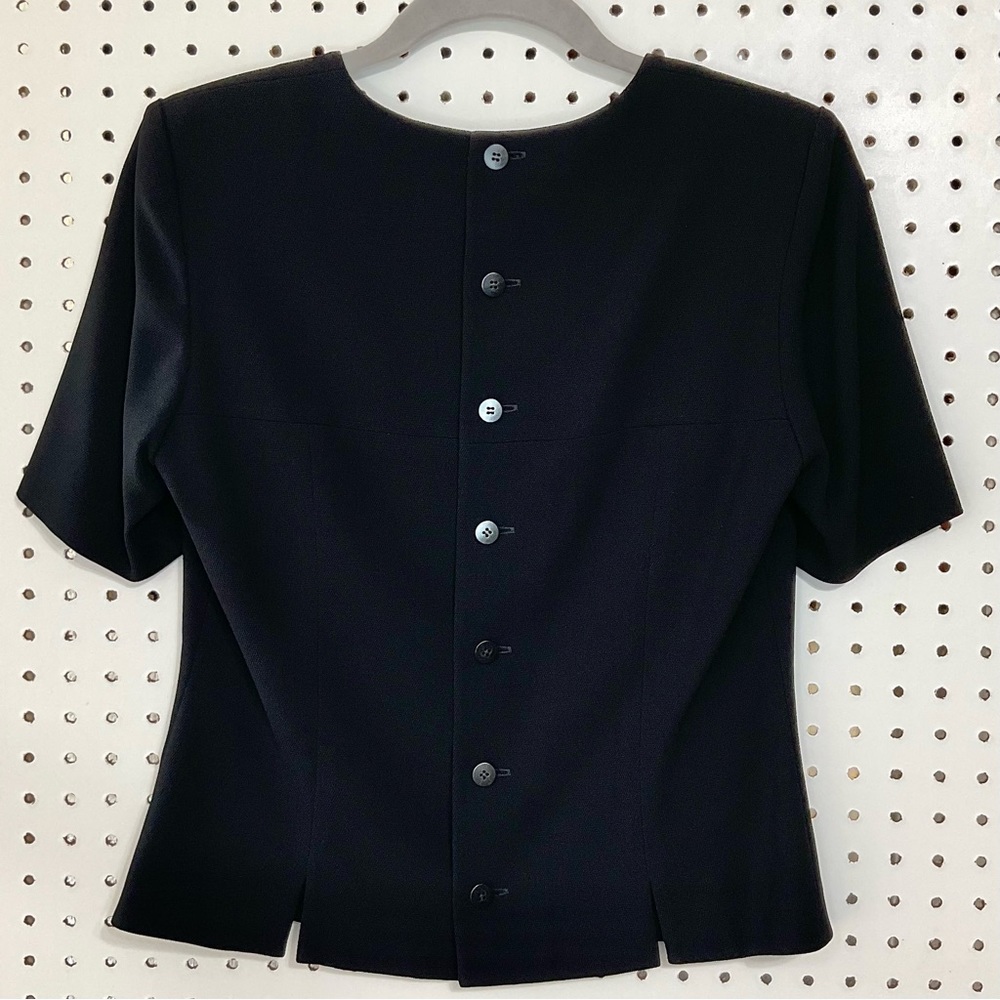 Vintage Hiromi Yoshida Black Back Button Top Blouse Half Sleeve Size JP 9 US 4